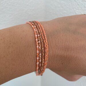 Set of Czech Peach and Copper Seed Bead Bracelets